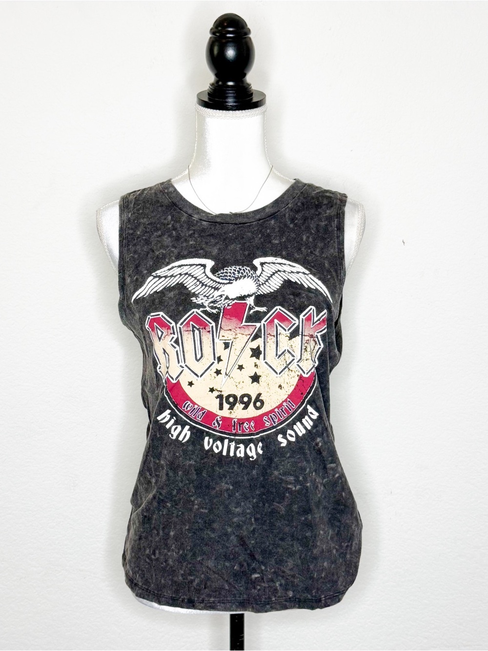 Occasion AC/DC Graphic Tank Top Acid Wash Rock Band Muscle Tee Women’s Medium